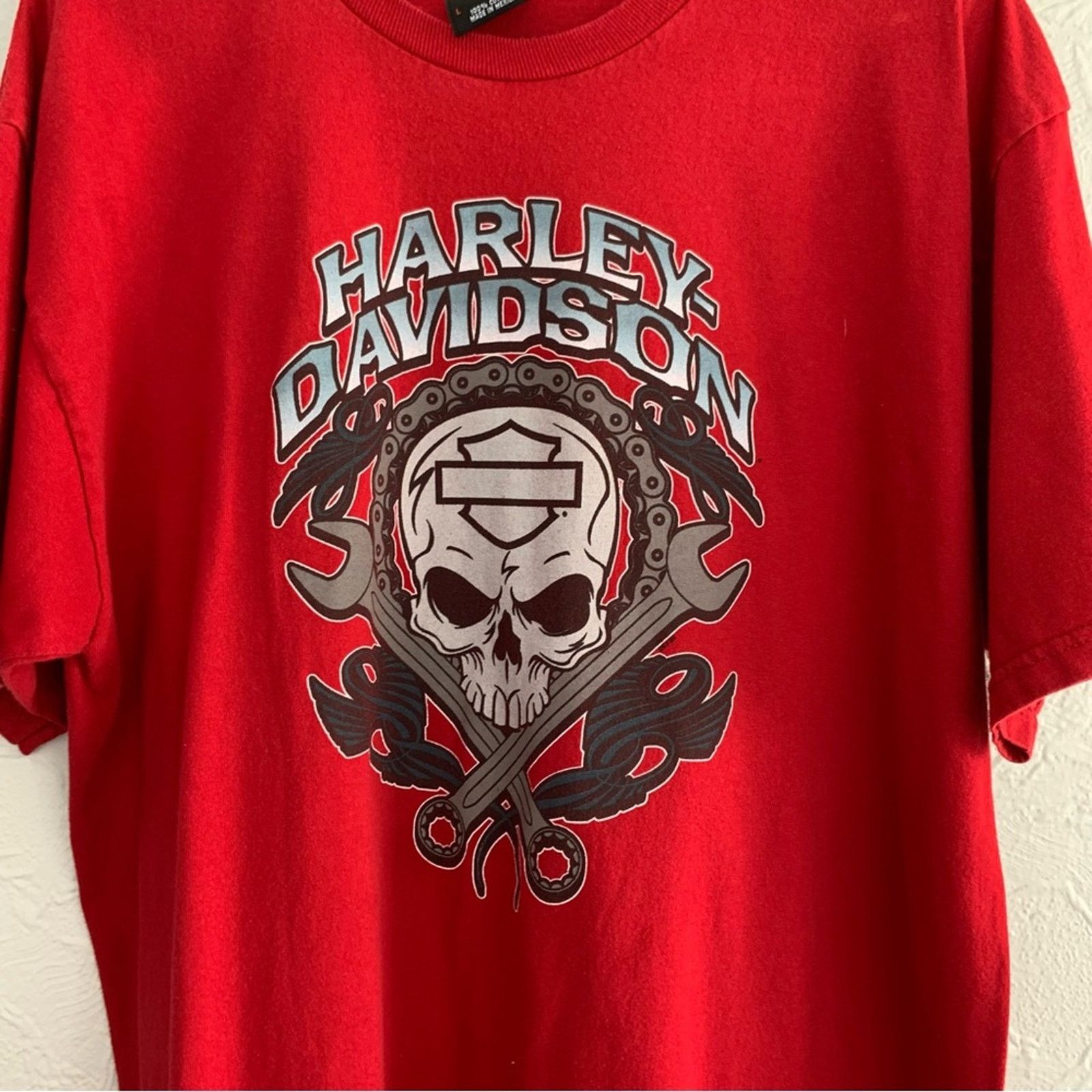 Harley Davidson MENS HARLEY-DAVIDSON RED BIKER TEE SHIRT SKULL SZ LARGE NICE Size US L / EU 52-54 / 3 - 2 Thumbnail
