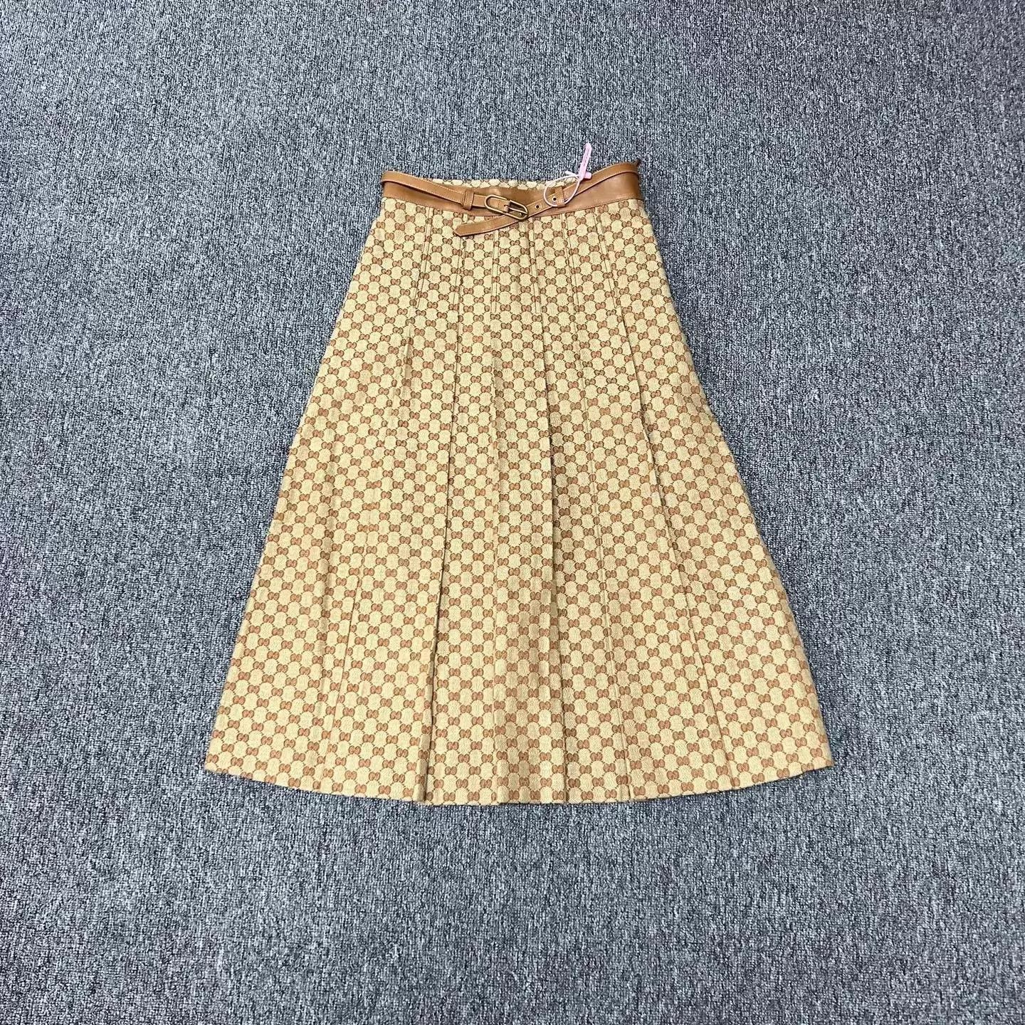 Gucci Gucci GG Monogram Leather Panel Belted Skirt 42 New W/Tags Size 28" / US 6 / IT 42 - 1 Thumbnail