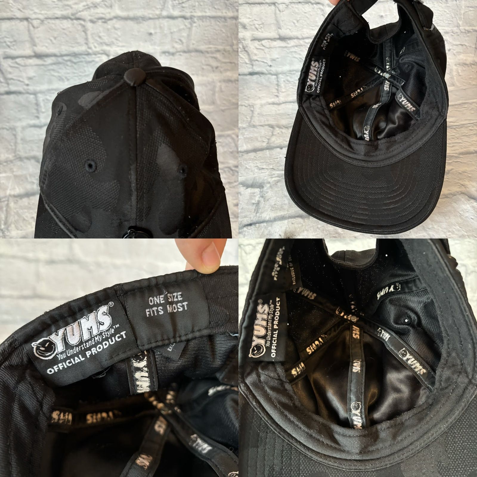 Vintage YUMS Camouflage Hat Mens Adjustable Strapback Black Camo Cap Woodlands Skate Graffiti Metal Face Shiny Cap Size ONE SIZE - 8 Thumbnail
