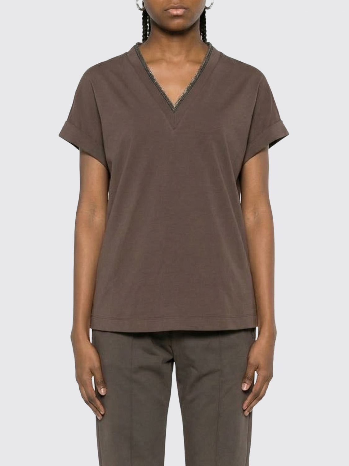 Brunello Cucinelli Brunello Cucinelli T-Shirt Woman Brown Size L / US 10 / IT 46 - 1 Thumbnail