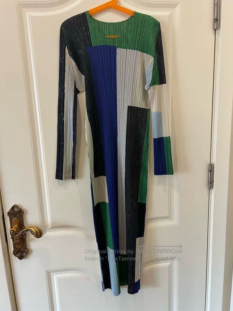 Issey Miyake Issey Miyake size:2 Green Color-block Long-sleeve Dress Size S / US 4 / IT 40 - 2 Thumbnail