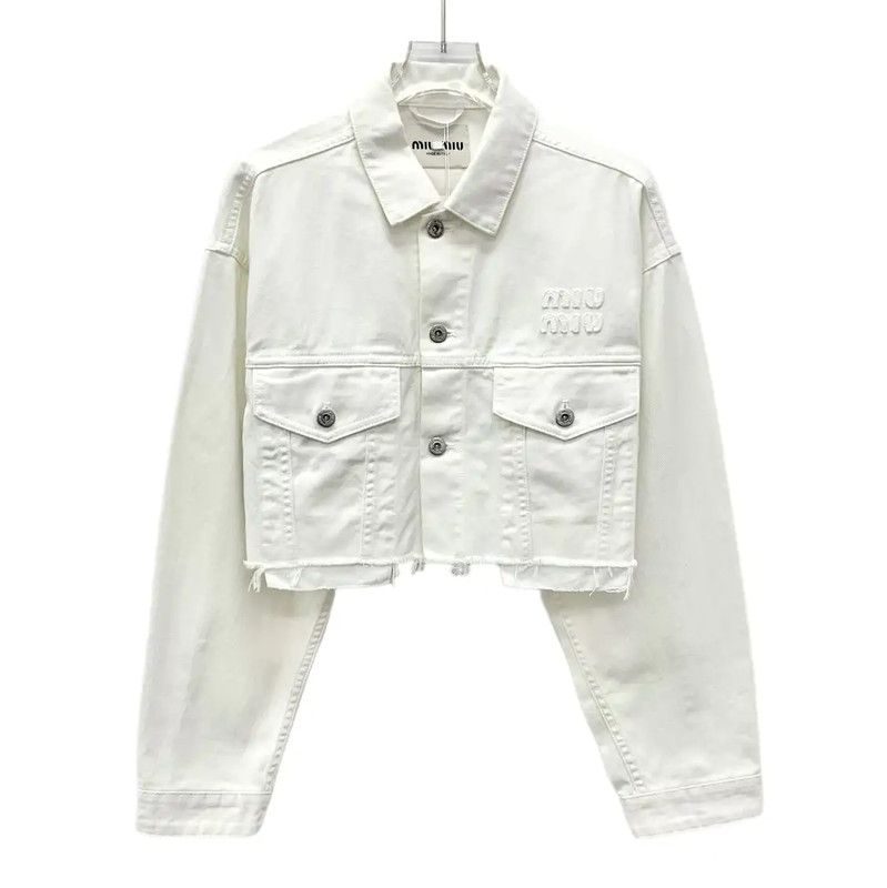 Miu Miu Miu Miu White Cotton Cropped Jacket 0089 Size XS / US 0-2 / IT 36-38 - 1 Thumbnail
