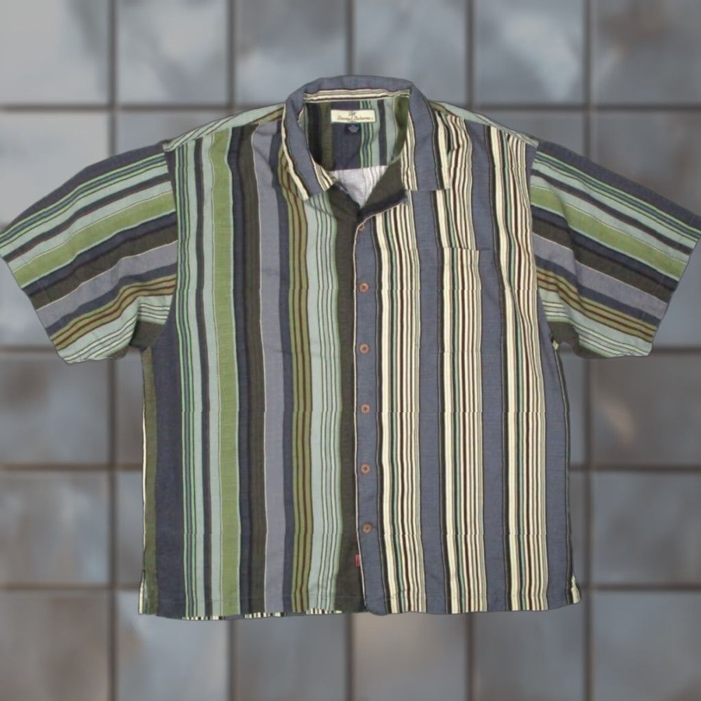Tommy Bahama TOMMY BAHAMA Shirt Mens XL Green Striped Short Sleeve Silk Button-Up Hawaiian Size US XL / EU 56 / 4 - 1 Thumbnail