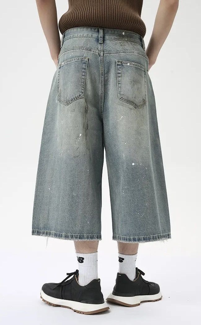 Designer × Vintage Design Loose Baggy Washed Blue Wide Leg Shorts y2k Size US 33 - 2 Thumbnail