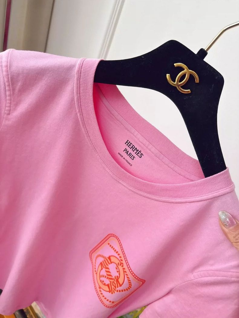 Hermes Hermes Pink Short Sleeve TShirt with Logo-2506 Size S / US 4 / IT 40 - 4 Thumbnail