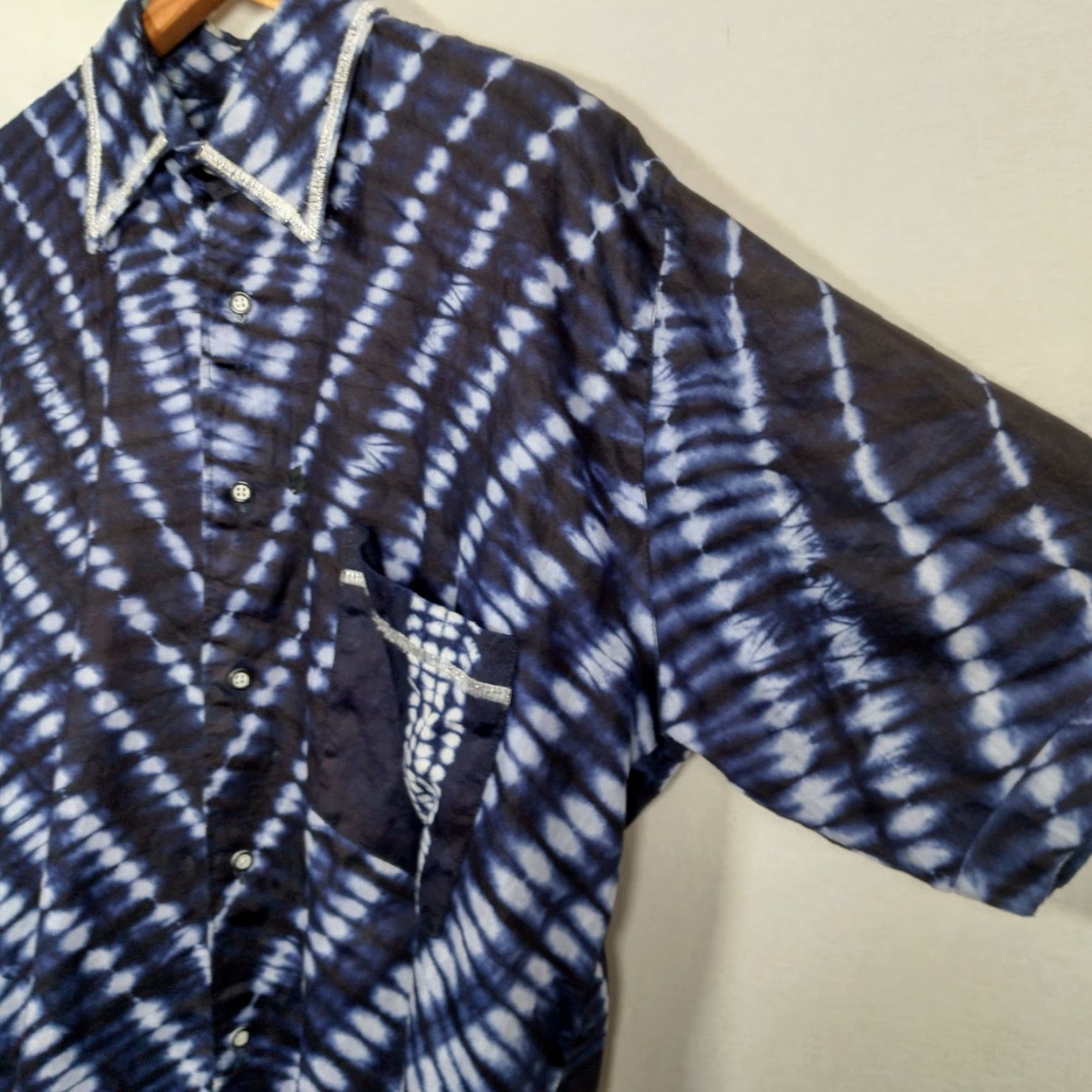MadeMe VINTAGE Homemade Tie Dye Shirt XL Button Up Blue White Silver Metallic Hippie READ Size US XL / EU 56 / 4 - 3 Thumbnail