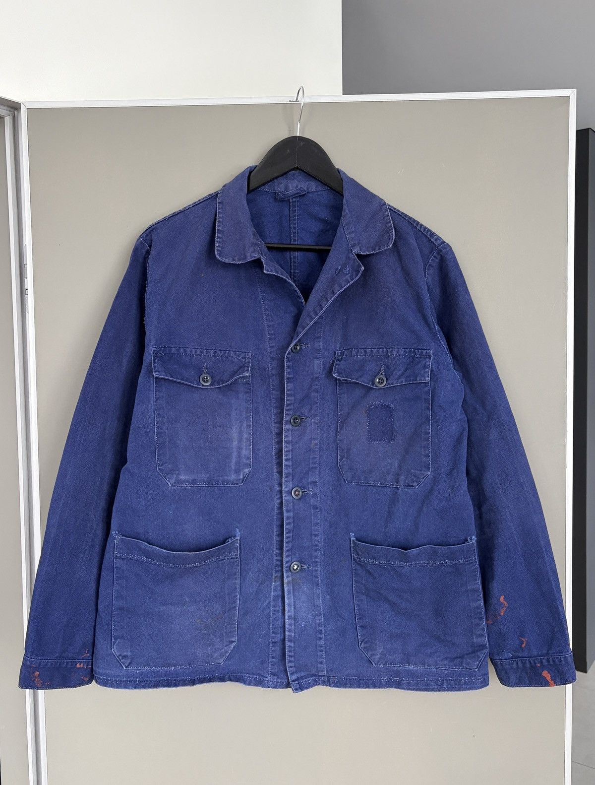 Vitage French Work Baker Painter Chore Jacket Coat Blue