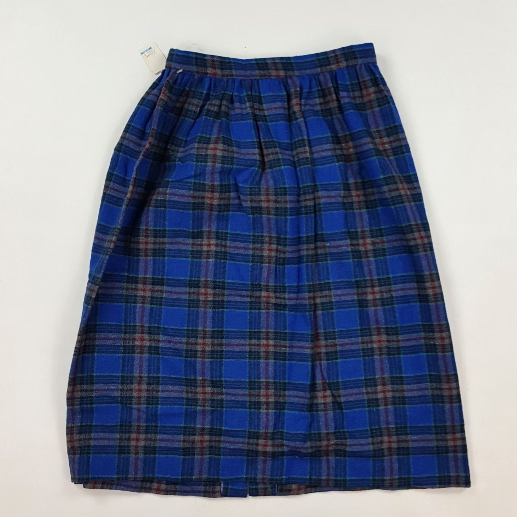 Etro VINTAGE Plaid Button Front A-Line Women's Size 9 Midi Skirt Blue Wool Polyester Regular 80s 90s Retro Knee Womens Size 30" / US 8 / IT 44 - 3 Thumbnail