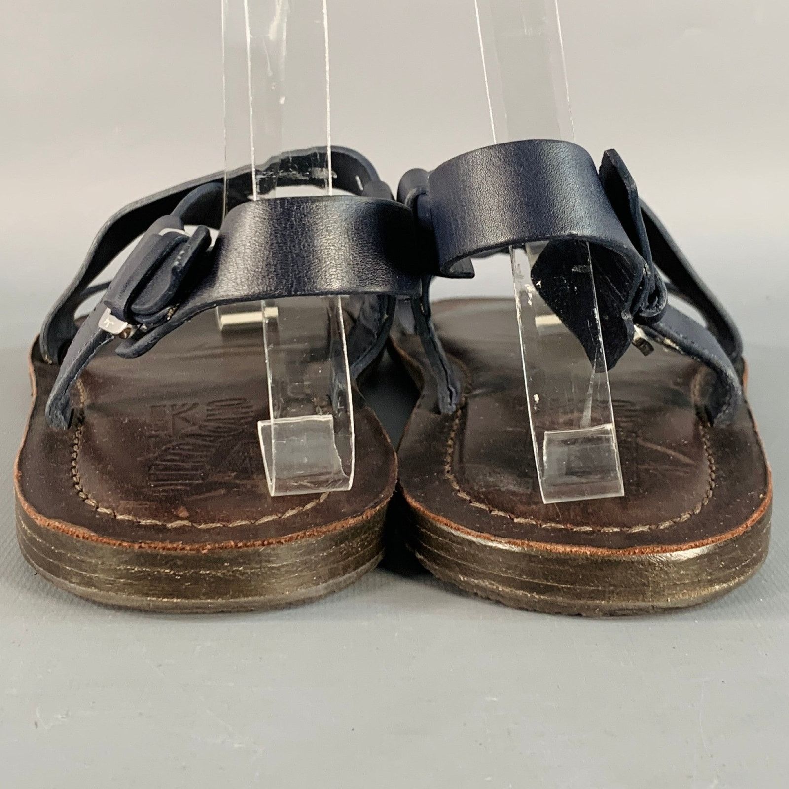 Salvatore Ferragamo Size 8 Navy Brown Leather Strappy Sandals Size US 8 / EU 41 - 3 Thumbnail