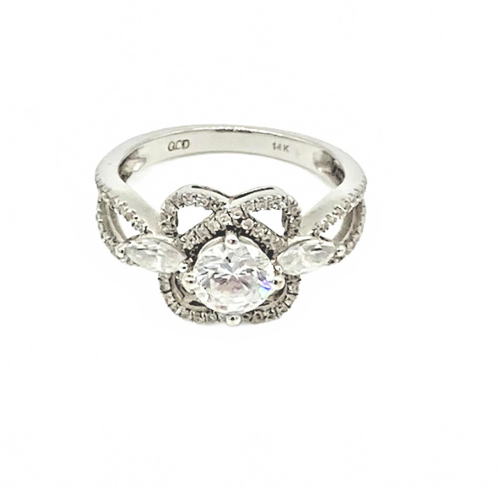 Other 14K White Gold Cubic Zirconia CZ Cocktail Statement Ring QCD Size ONE SIZE - 1 Thumbnail