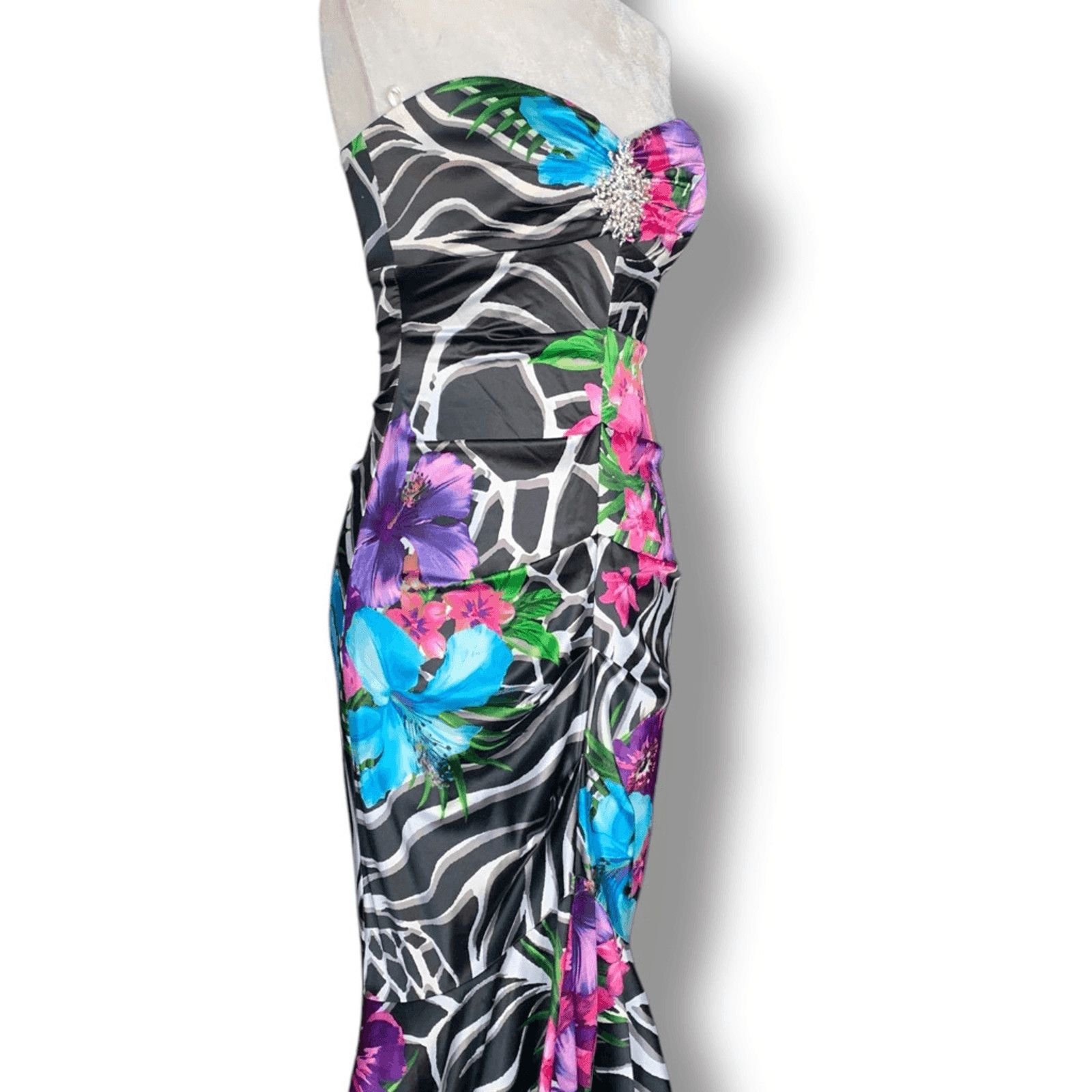 Vintage Vintage Cache Maxi Zebra Floral Mermaid Gown Strapless Size S / US 4 / IT 40 - 3 Thumbnail