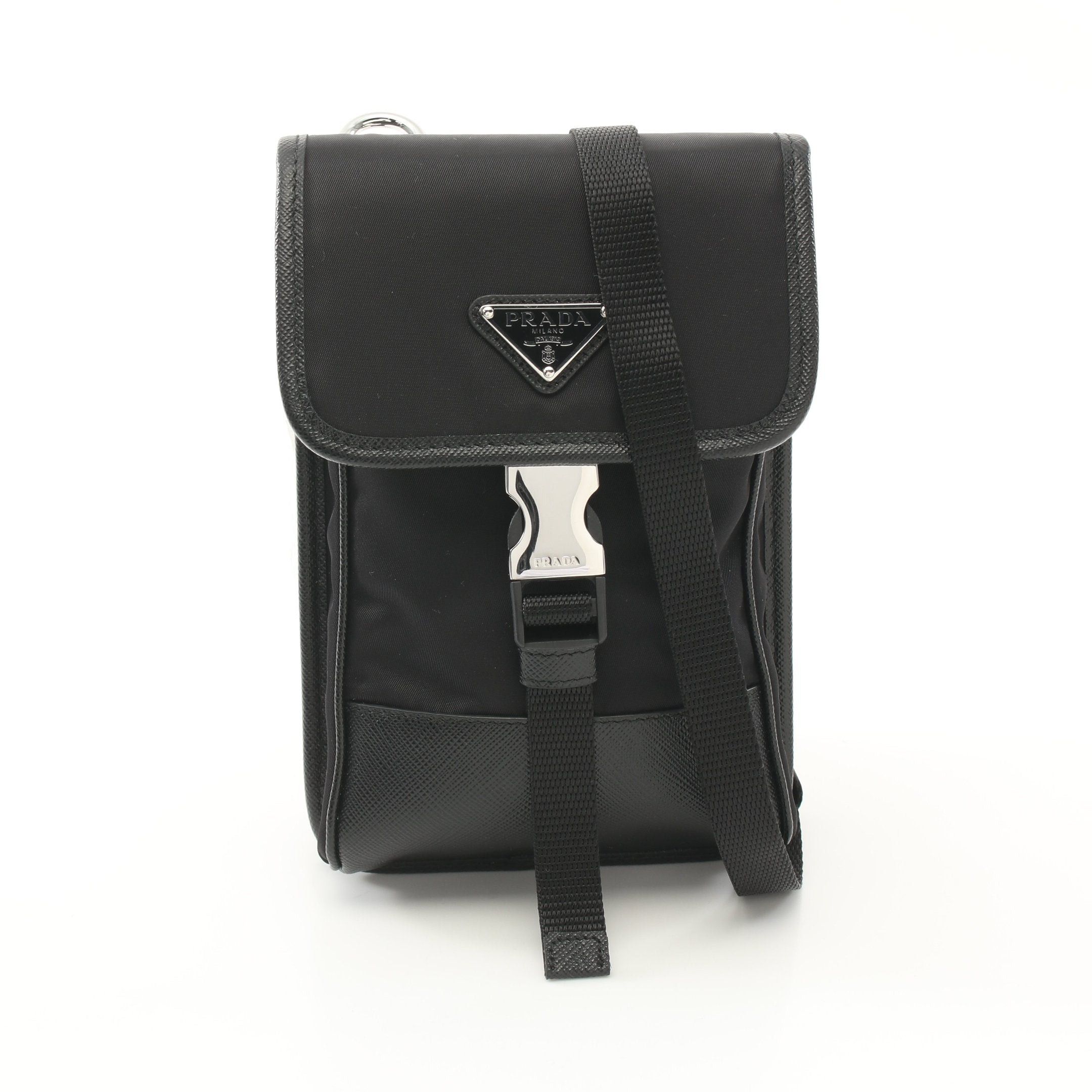 Prada Shoulder Bag Nylon Saffiano Leather Black