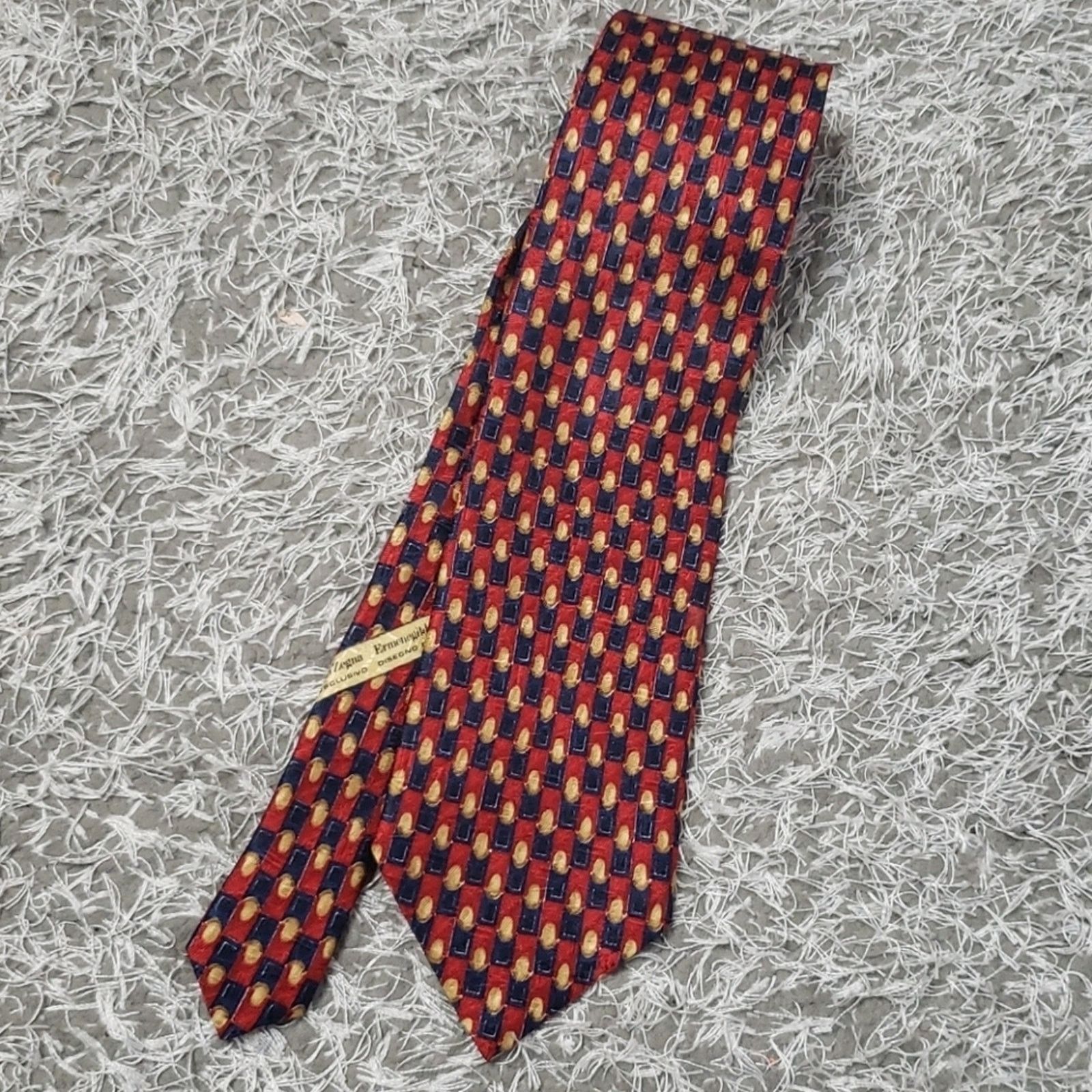 Ermenegildo Zegna Ermenegildo Zegna Geometric Red & Blue 100% Silk Tie Size ONE SIZE - 1 Thumbnail