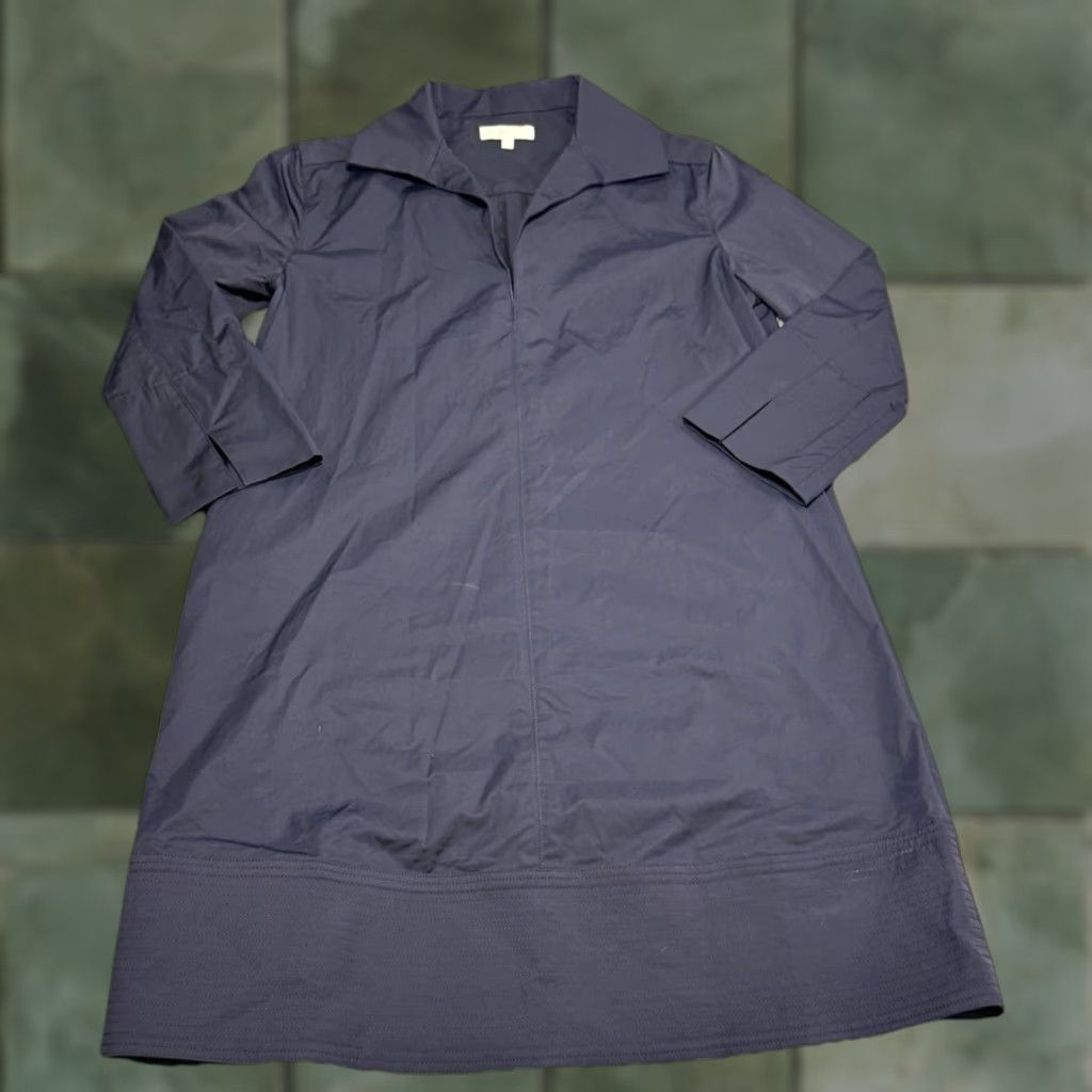 Vintage ANN MASHBURN Navy Blue Cotton Blend Collared Popover Dress XS A-Line Womens Size XS / US 0-2 / IT 36-38 - 1 Thumbnail