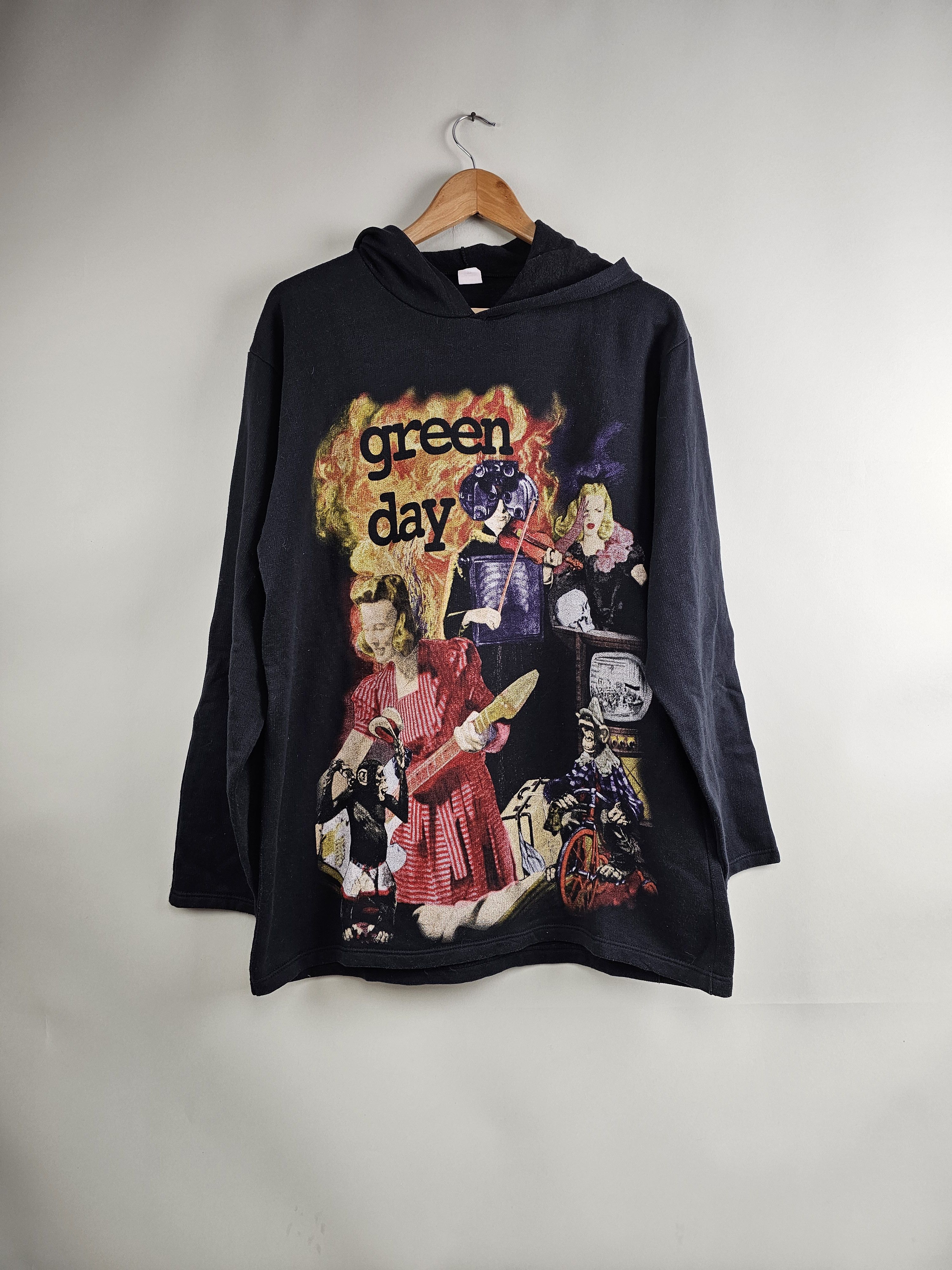 Image of Band Tees x Rock Tees 90's Green Day Insomniac Hoodie XL 22.5" 30" in Black, Men's