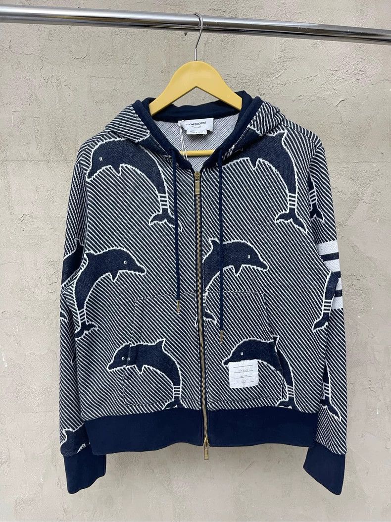 Thom Browne Thom browne Dark blue twill full-print dolphin four-striped Size US XS / EU 42 / 0 - 2 Thumbnail