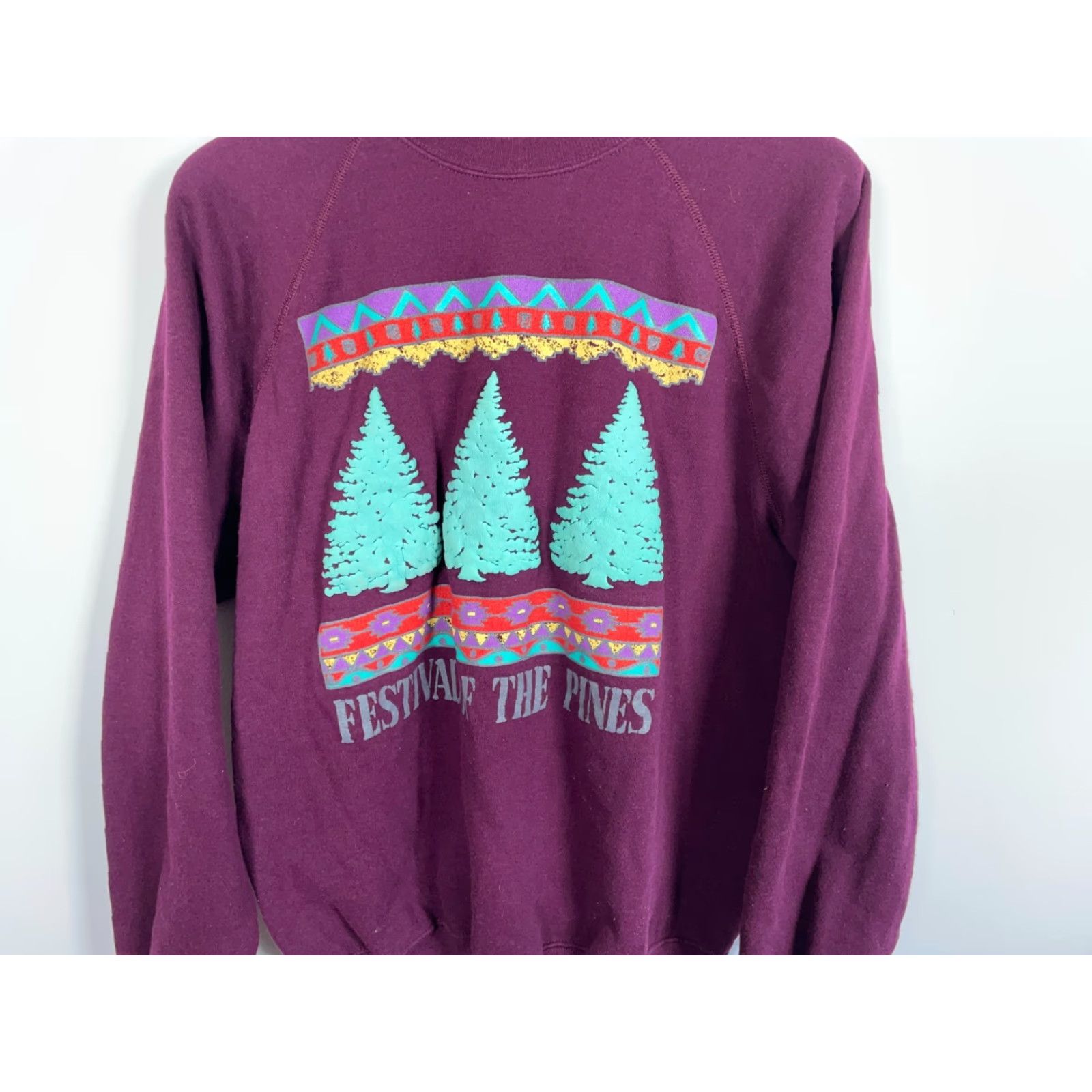 Hanes VINTAGE Hanes Sweatshirt 90s Michigan Festival of Pines Adult Medium Purple Cotton-Polyester Crew Neck Pullover Graphic Print Raglan Sleeve Men Mens Size US M / EU 48-50 / 2 - 4 Thumbnail