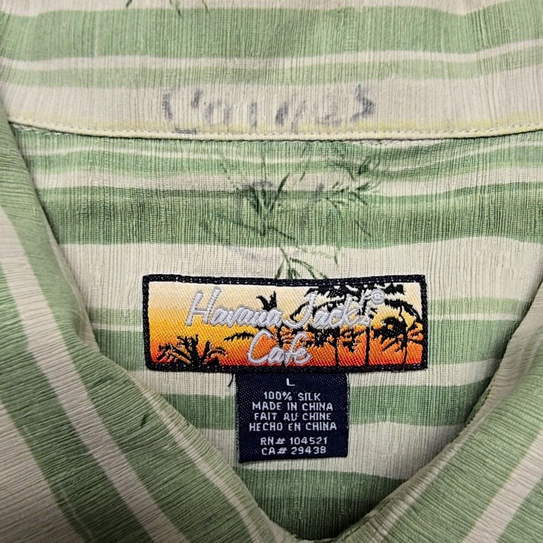 Havana Jacks Cafe Havana Jacks Cafe L Green Striped Silk Tropical Casual Shirt Size US L / EU 52-54 / 3 - 6 Thumbnail