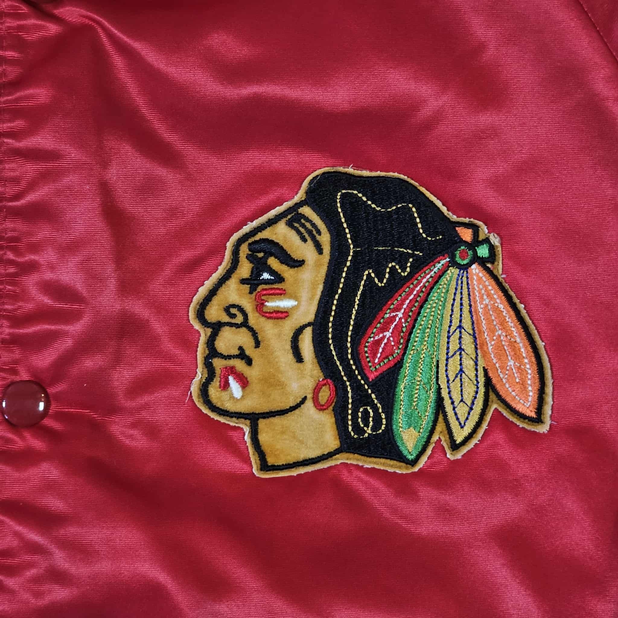 Vintage Chicago Black Hawks 90s Chalk Line Satin Bomber Jacket Size US L / EU 52-54 / 3 - 4 Thumbnail