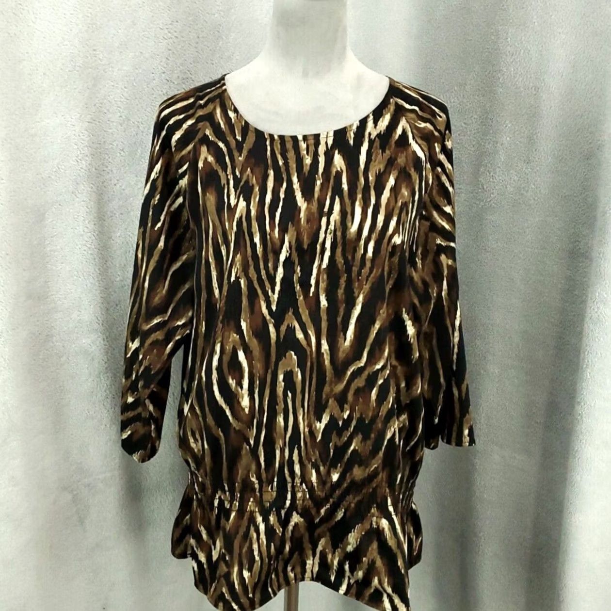 Vintage Chicos Womens Large Brown Black Abstract Artsy Geometric Elastic Waist Top Size L / US 10 / IT 46 - 2 Thumbnail