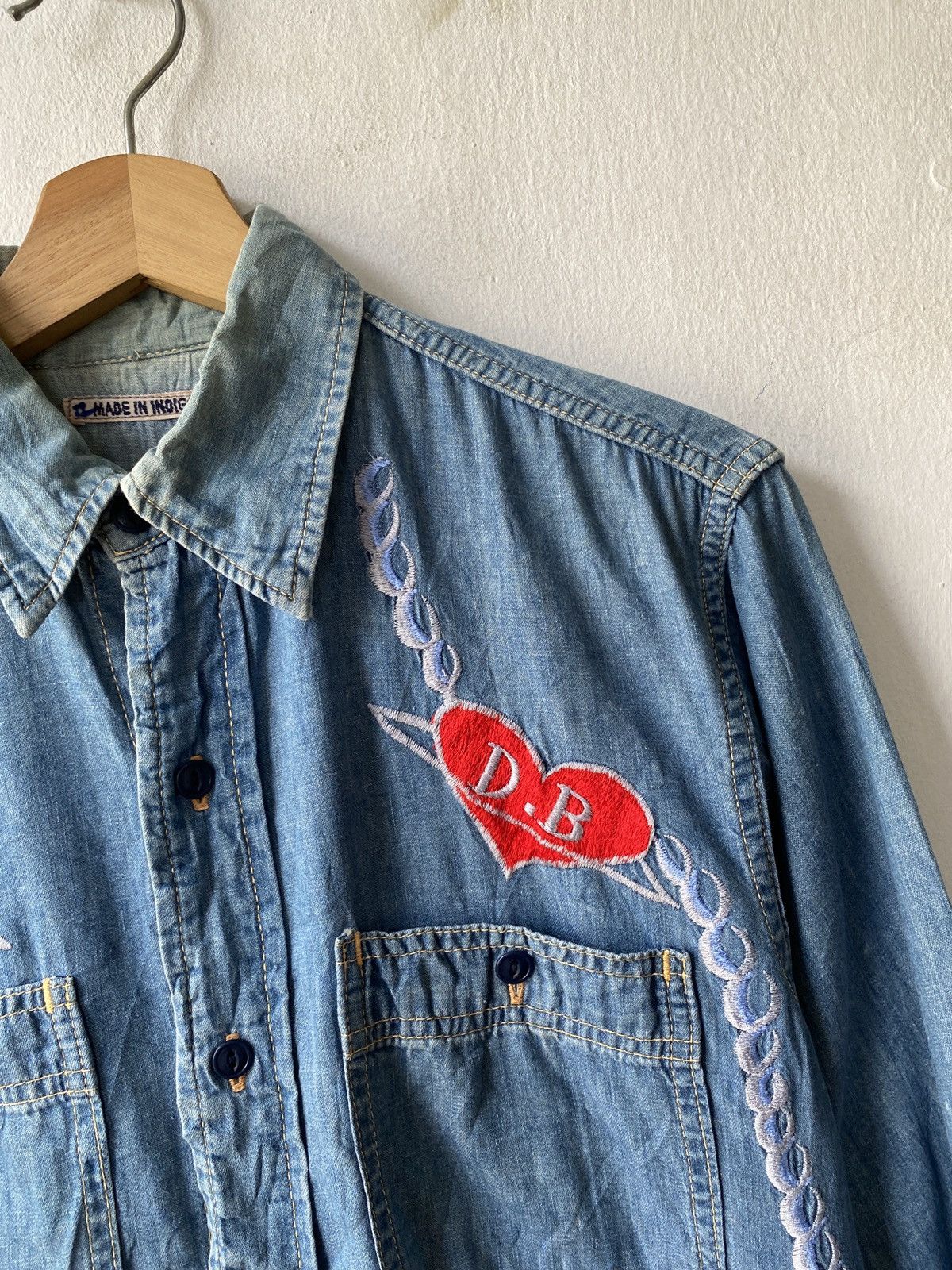 Indigo × Japanese Brand × Kapital Vintage 90s Japan Made In Indigo Spellout Design Shirt Size US M / EU 48-50 / 2 - 6 Thumbnail