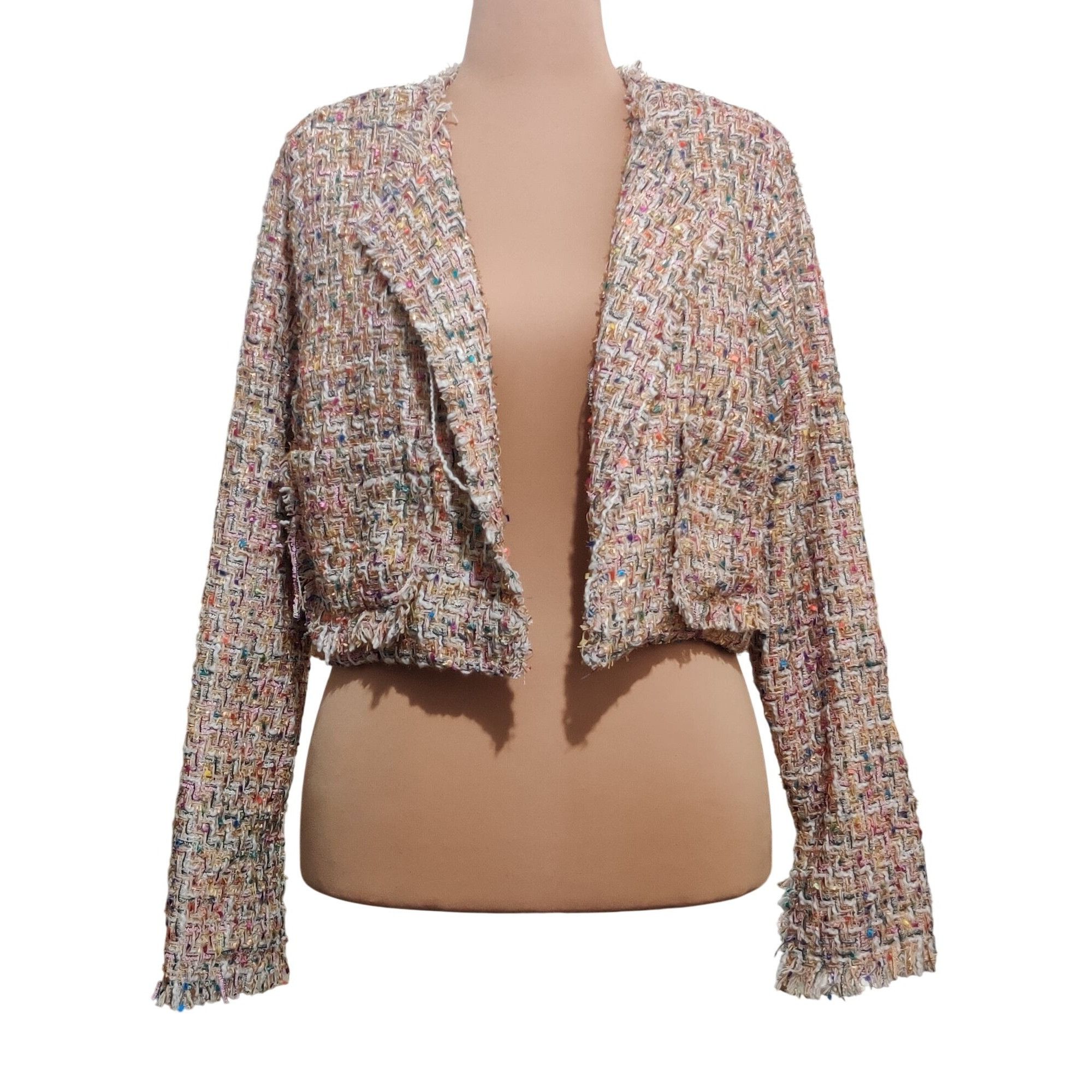 Fashion Nova Fashion Nova 1XL Womens Cropped Tweed Jacket Multicolor Text Size XL / US 12-14 / IT 48-50 - 1 Thumbnail