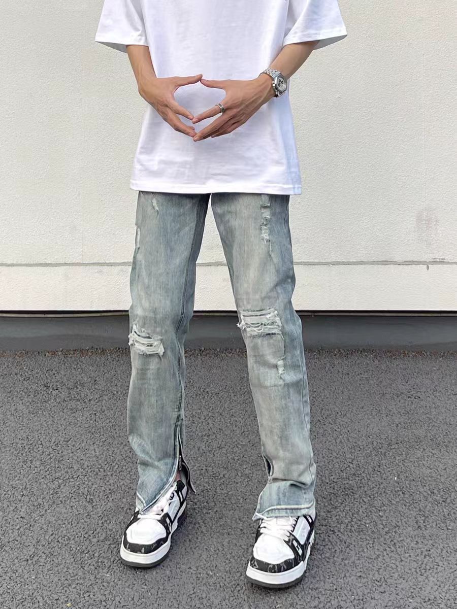 Designer × Jean High Street Vintage Washed Ripped Micro Flare Jeans Size US 34 / EU 50 - 3 Thumbnail