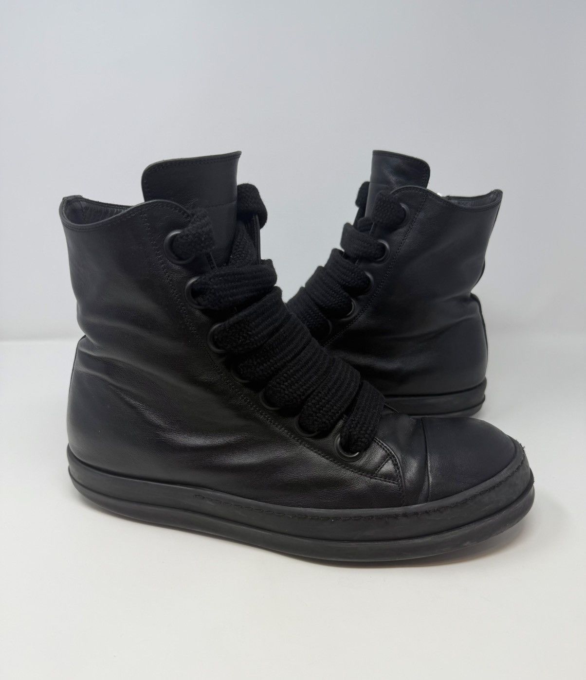 Rick Owens Rick Owens Jumbo Lace Mainline Leather Ramones Triple Black Size US 12 / EU 45 - 1 Thumbnail