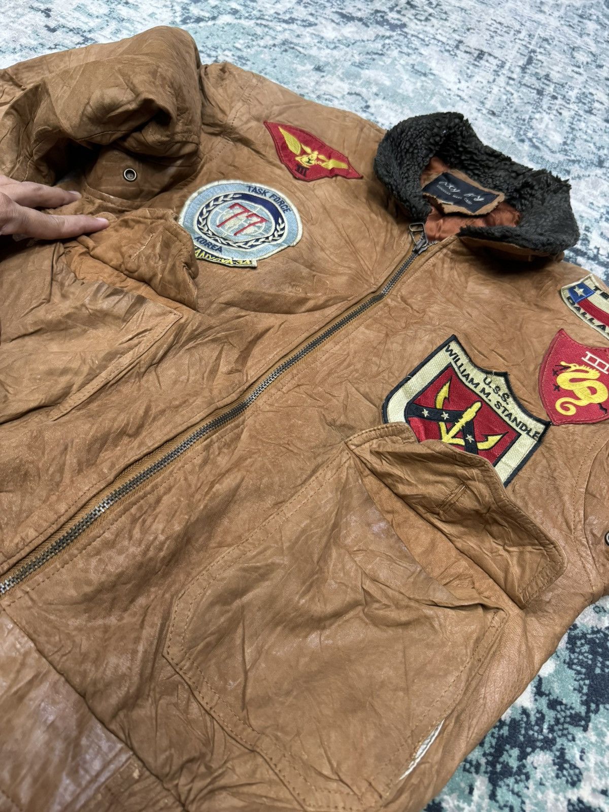 Vintage VINTAGE LAMB SKIN KOREAN TASK FORCE 77 LEATHER JACKET Size US L / EU 52-54 / 3 - 4 Thumbnail