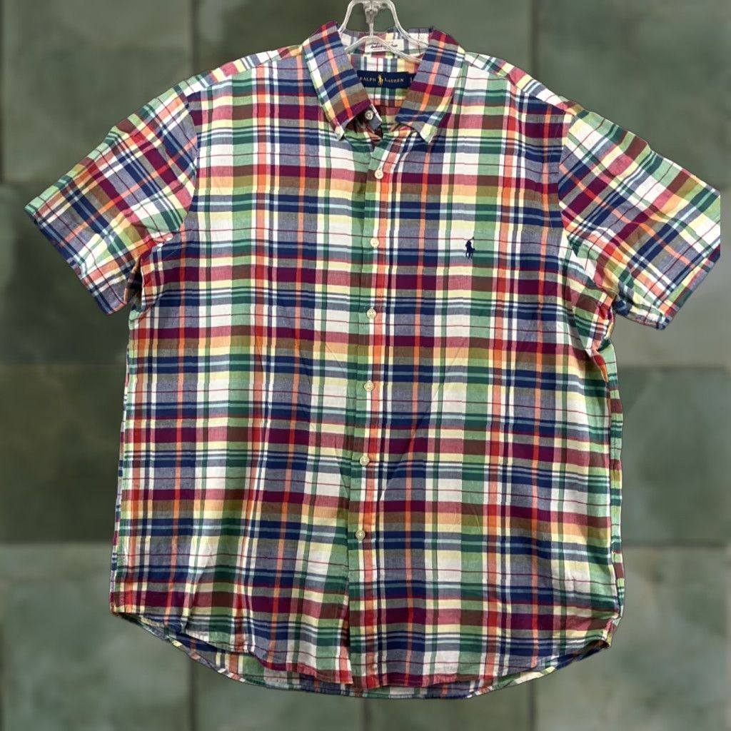 Ralph Lauren Ralph Lauren Mens Short Sleeve Plaid Button-Up Shirt Multi Color 2000s Classic Casual Regular Fit Size US 33 - 1 Thumbnail