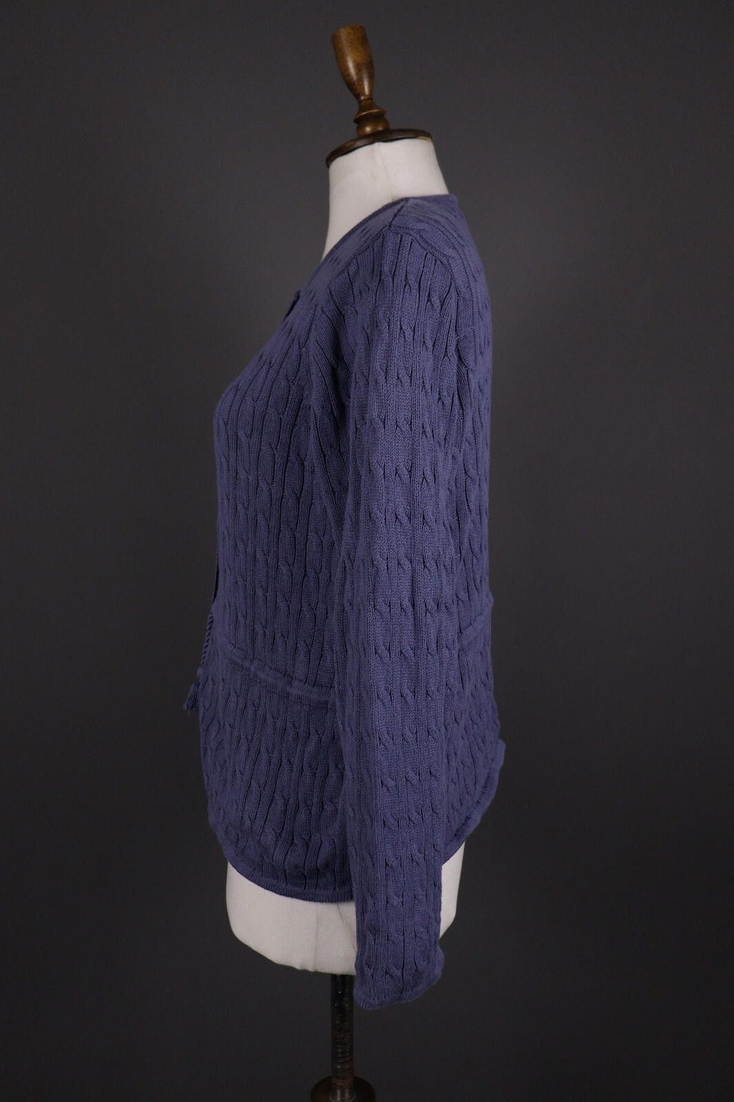 Designer Gudrun Sjoden Blue Belted Cable Knit Cardigan Sweater Size L Size L / US 10 / IT 46 - 6 Thumbnail