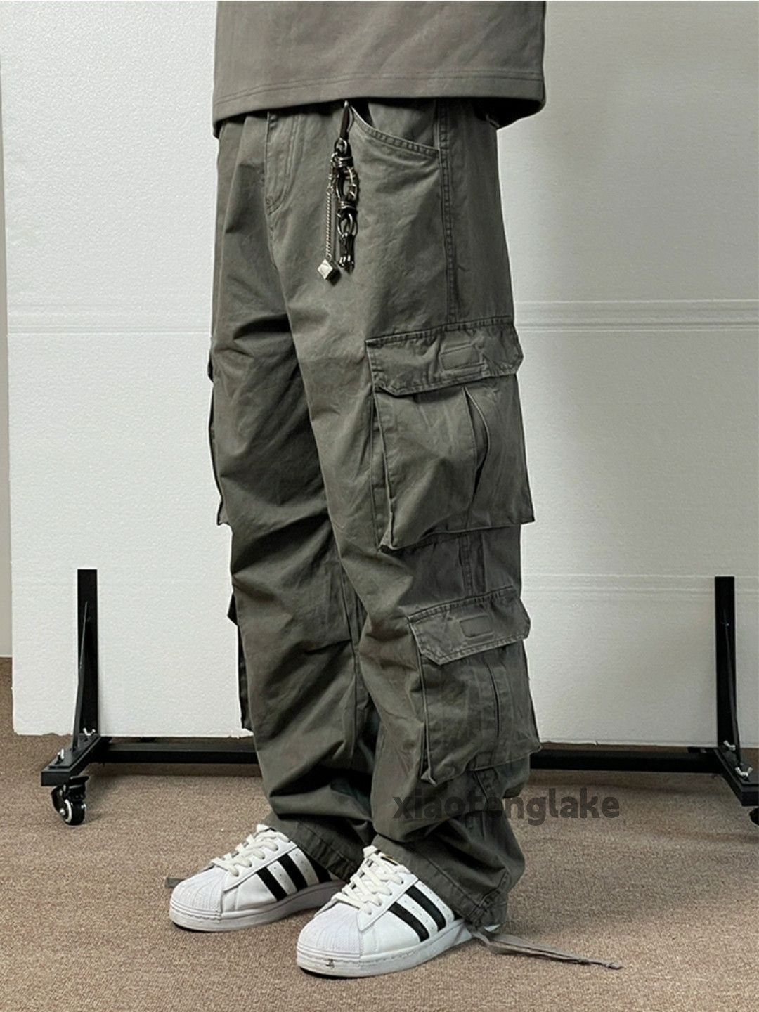 【KOOLOSET】Vintage Washed Cargo Banding Pants Cargo Pants Women Jeans Vintage Street Distressed Wash Baggy