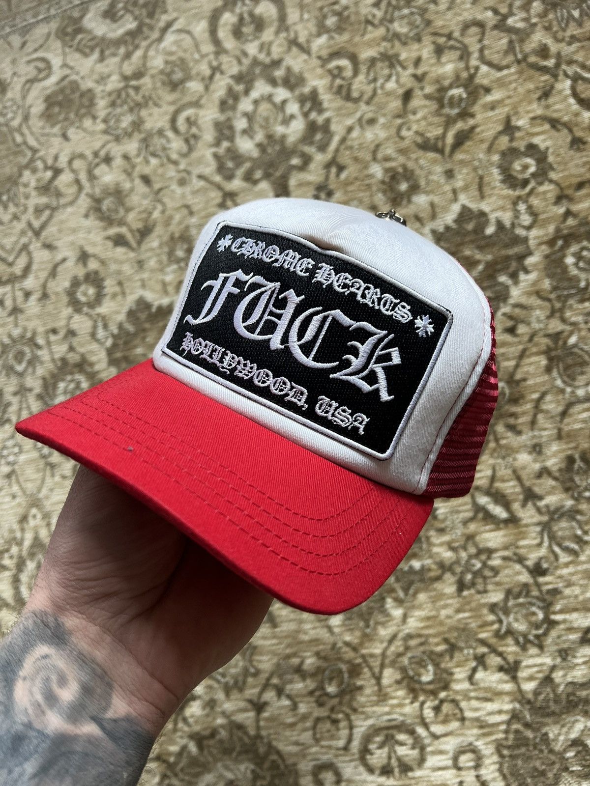 image of Chrome Hearts Fck Red White Trucker Hat, Men's