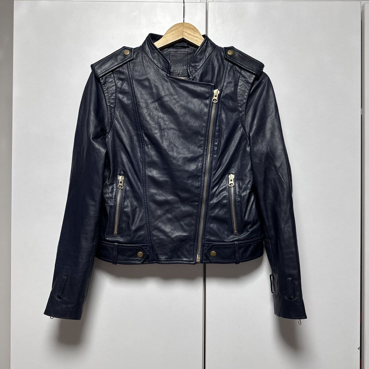 Other Kookai Paris Genuine Leather Biker Jacket Navy Blue Y2K Size S / US 4 / IT 40 - 1 Thumbnail