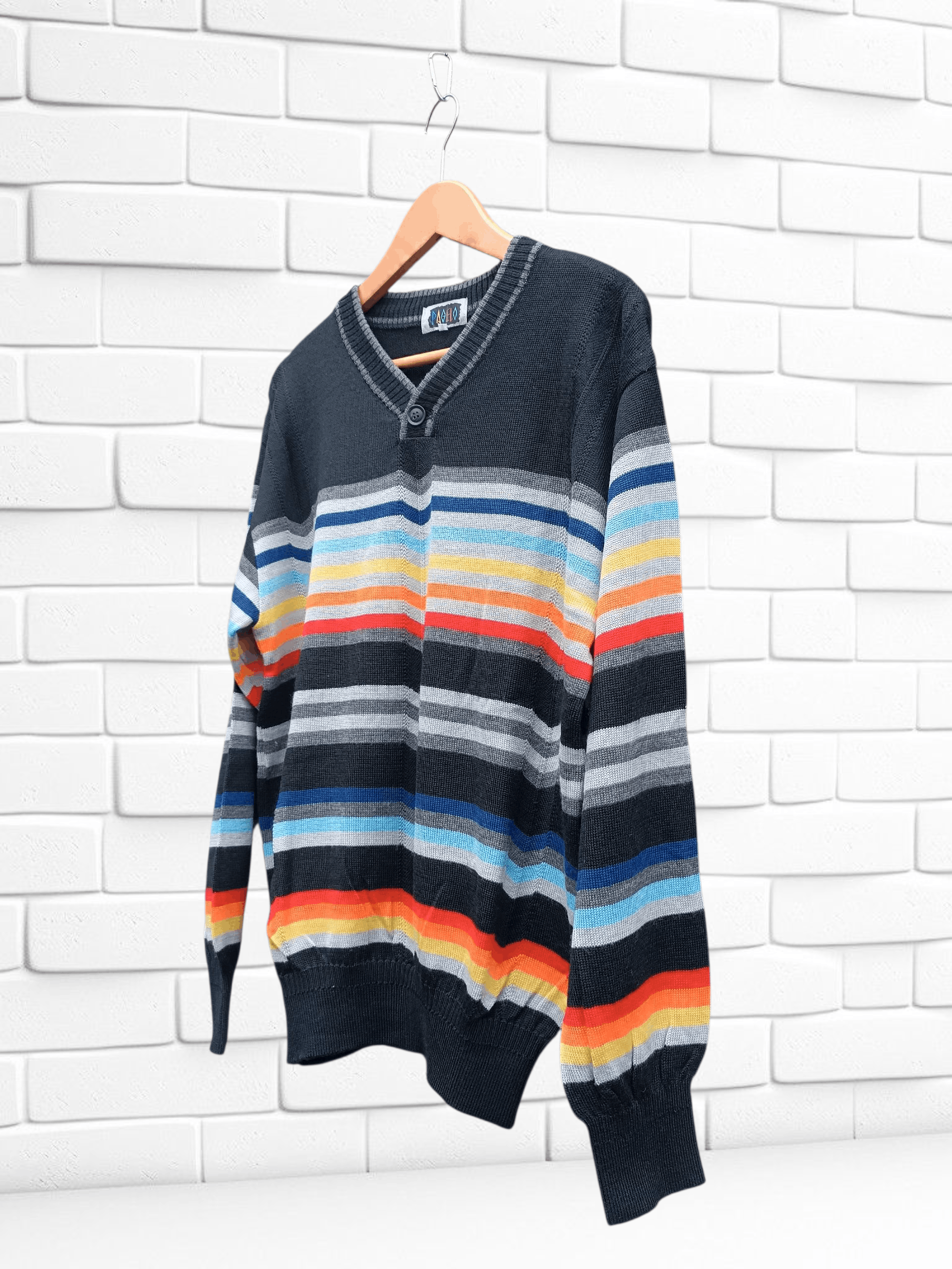 Japanese Brand Vintage Pagelo Rainbow Striped V Neck Knit Sweater Golf Size US M / EU 48-50 / 2 - 2 Thumbnail