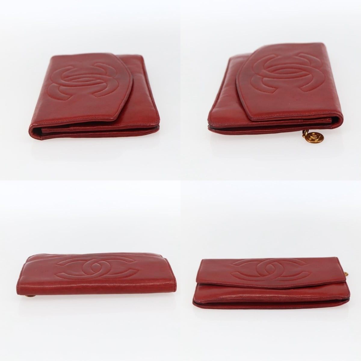 Chanel Chanel Long Wallet Caviar Skin Red Gold CC Size ONE SIZE - 3 Thumbnail