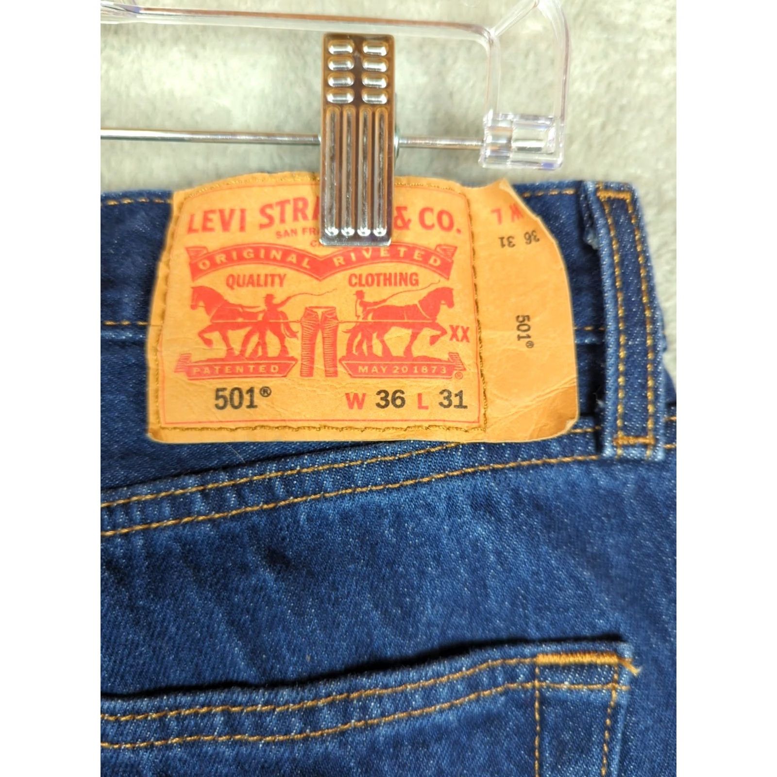 Levi's Levi's Jeans Mens 501 Denim Straight Leg Button Fly 34 Inseam 29 Dark Blue 5-Pocket Regular Fit Modern Classic Mens Size US 34 / EU 50 - 6 Thumbnail