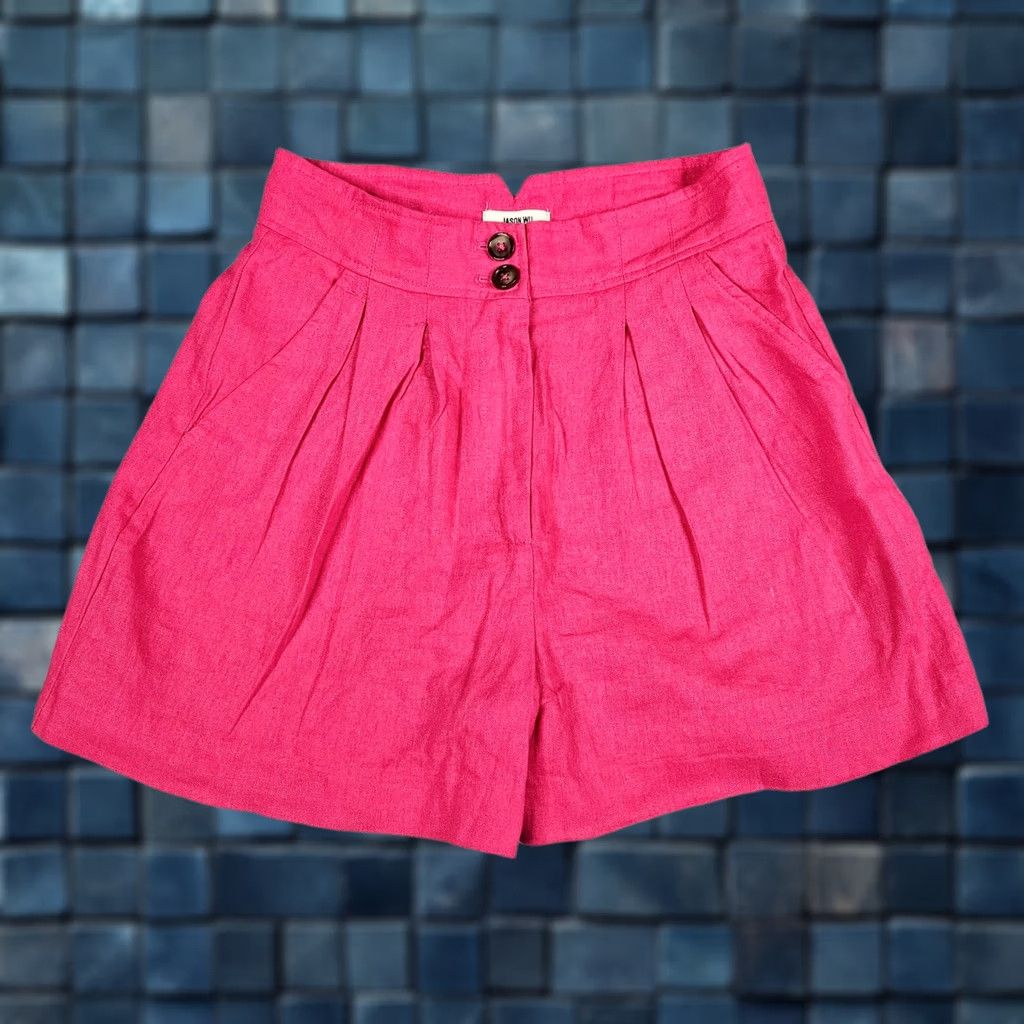 Jason Wu JASON WU Women's Pleated Fuscia Linen Blend Rayon Short Size 2 Shirt Adult Pink Regular Flatfront Pleated Slim Type: None Size 26" / US 2 / IT 38 - 1 Thumbnail