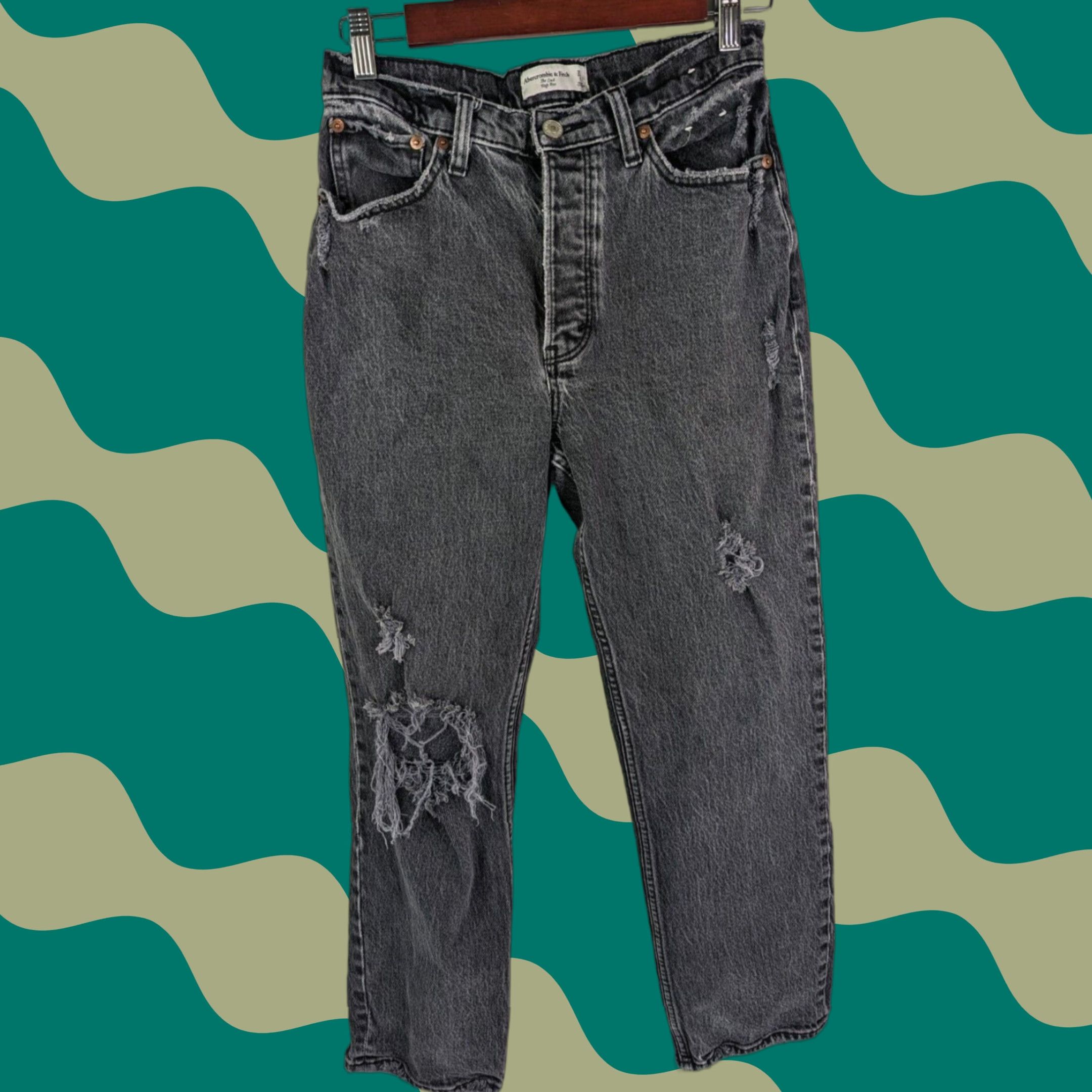 Abercrombie & Fitch Abercrombie & Fitch Jeans Women Distressed High Rise Dad - 27 Black Regular Denim Button Straight Size 27 4s Size 27" / US 4 / IT 40 - 1 Thumbnail