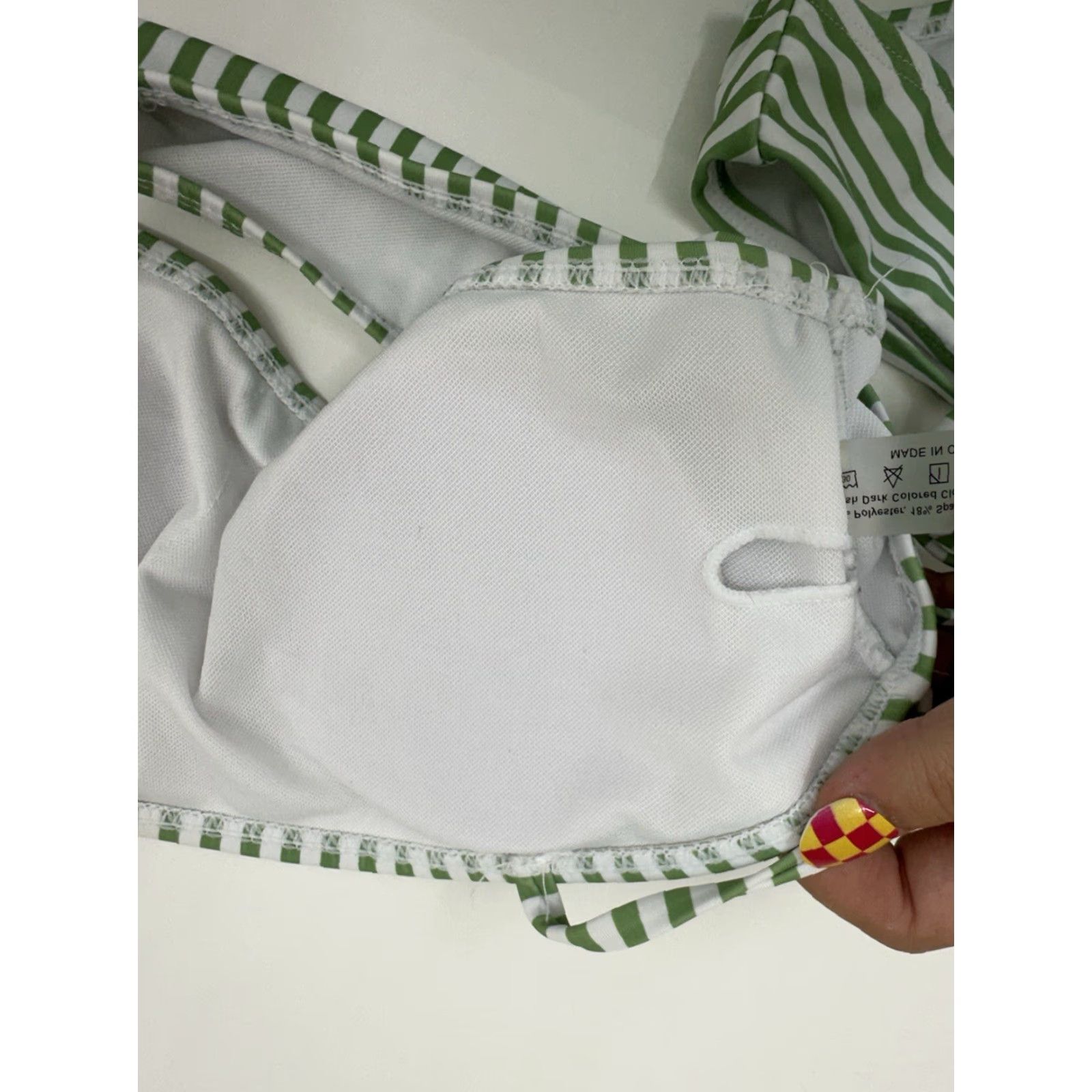 Shein Shein Womens Bikini Two Piece Green White Striped Padded M Swimwear Beach Stripes Adjustable Bandeau Adult Womens Size ONE SIZE - 5 Thumbnail