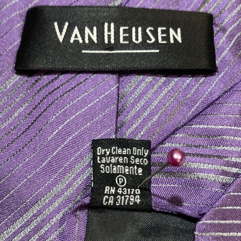 Van Heusen Van Heusen Purple Striped Silk Wide Classic Men Necktie 58” Size ONE SIZE - 3 Thumbnail