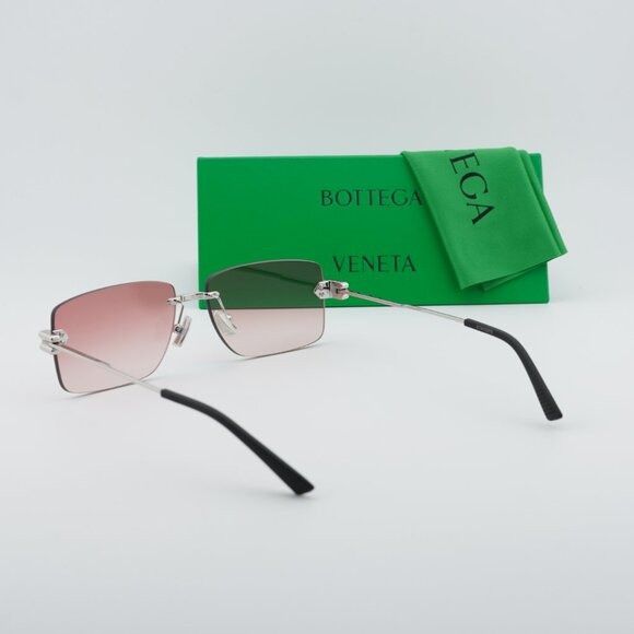 Bottega Veneta Bottega Veneta BV1126S 007 Sunglasses Silver Rectangle Frame Size ONE SIZE - 11 Thumbnail