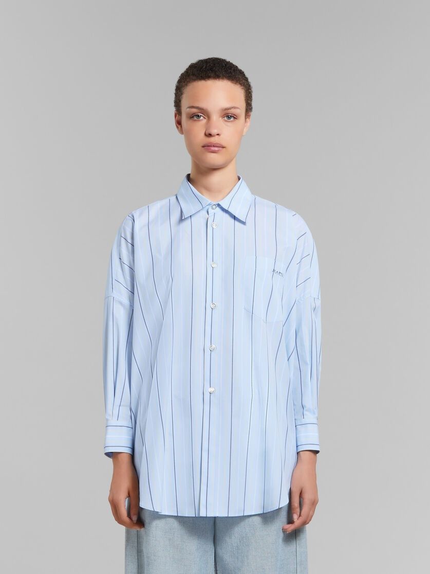 Marni o1w1db10125 Striped Cotton Shirt in Powder Blue Size S / US 4 / IT 40 - 2 Thumbnail