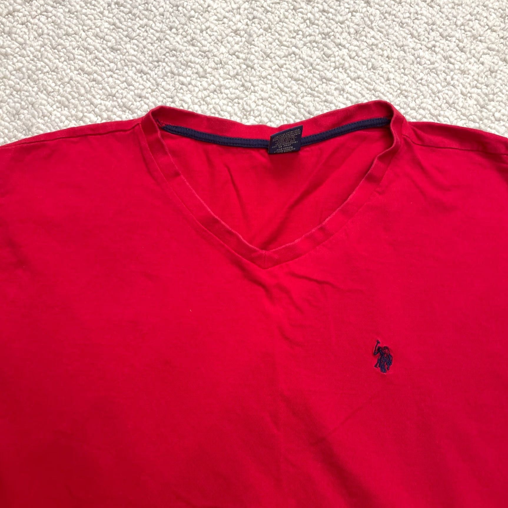 Vintage US Polo Assn. Shirt Mens 2XL Red Solid Short Sleeve V Neck Cotton Logo Size US XXL / EU 58 / 5 - 2 Thumbnail