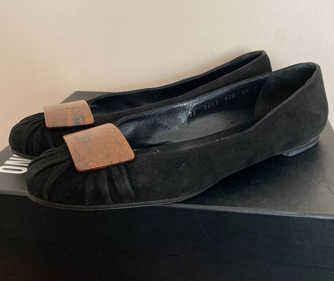 Salvatore Ferragamo VTG Salvatore Ferragamo Black Leather Round Toe Ballet Flats Size US 9.5 / IT 39.5 - 5 Thumbnail