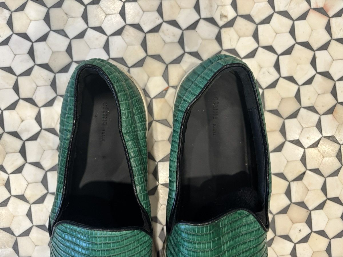 CELINE Green Crocodile Slip Ons