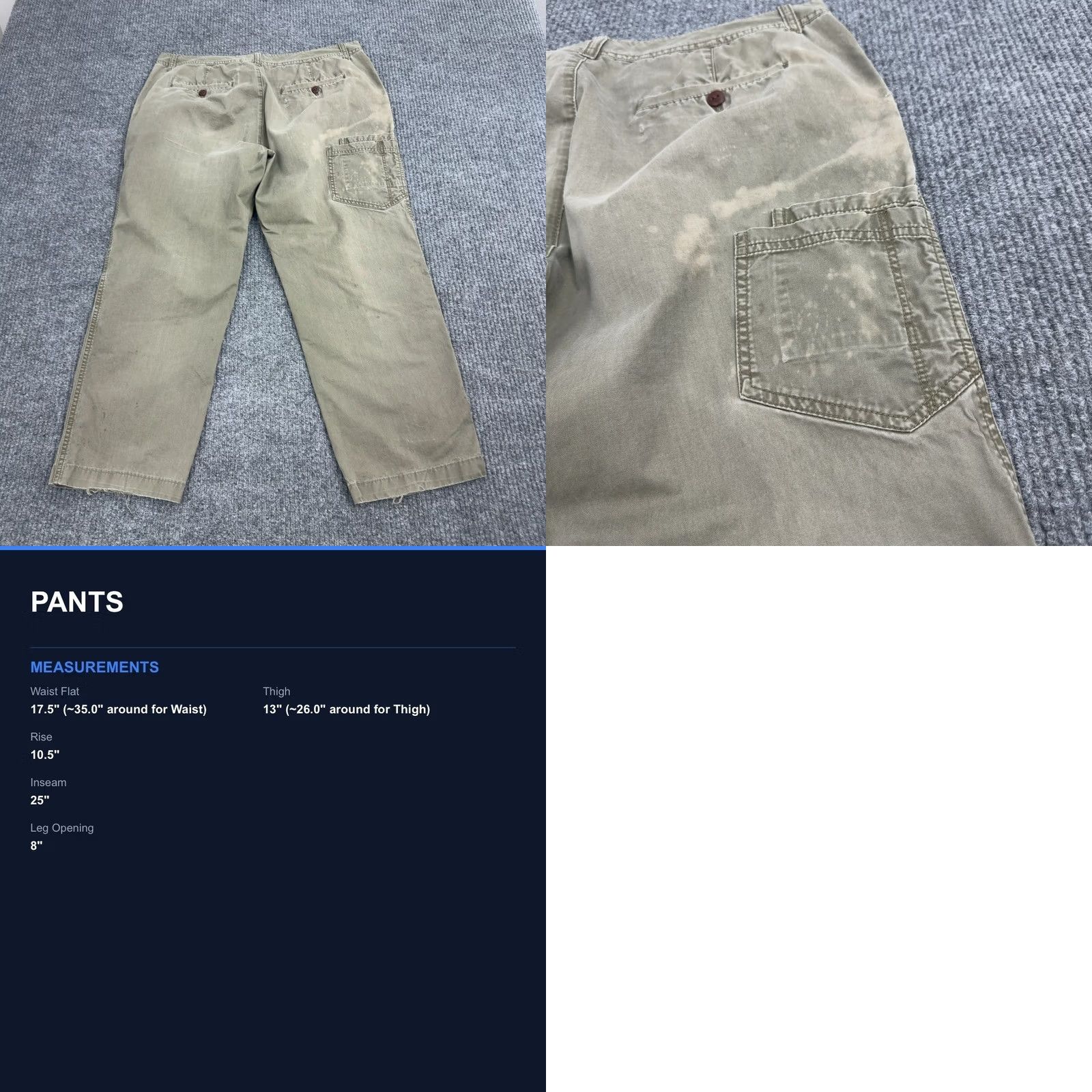 Weatherproof Weatherproof Pants Mens 34 Green Cotton Chino Workwear Casual Distressed Style Size US 35 - 8 Thumbnail
