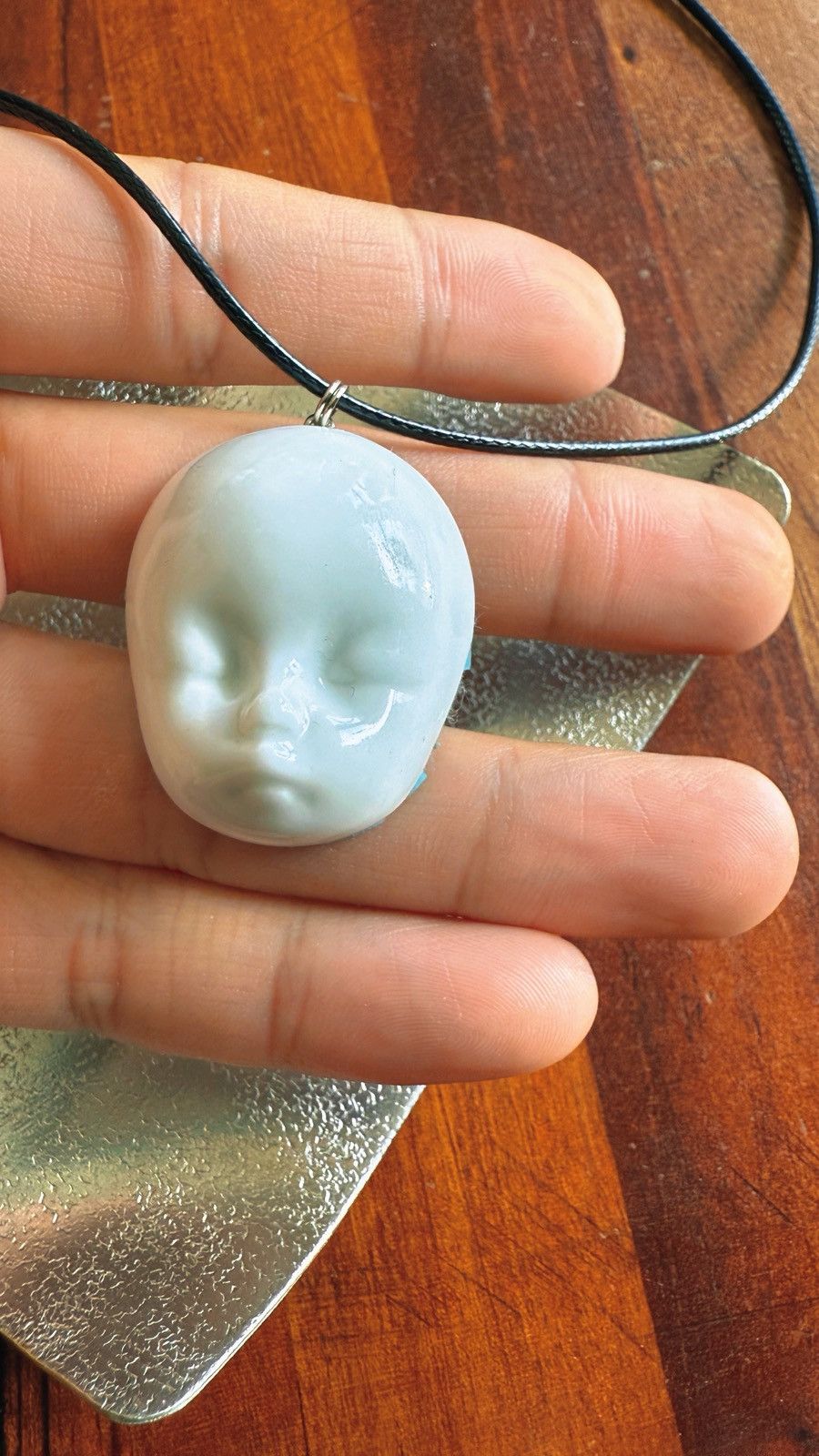 Other Porcelain Baby Face Pendant Necklace – Gothic & Artistic Size ONE SIZE - 3 Thumbnail