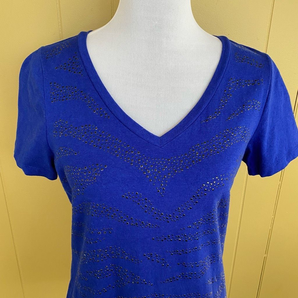 Other Peter Nygard women M v-neck short sleeve studded top blue Size M / US 6-8 / IT 42-44 - 3 Thumbnail
