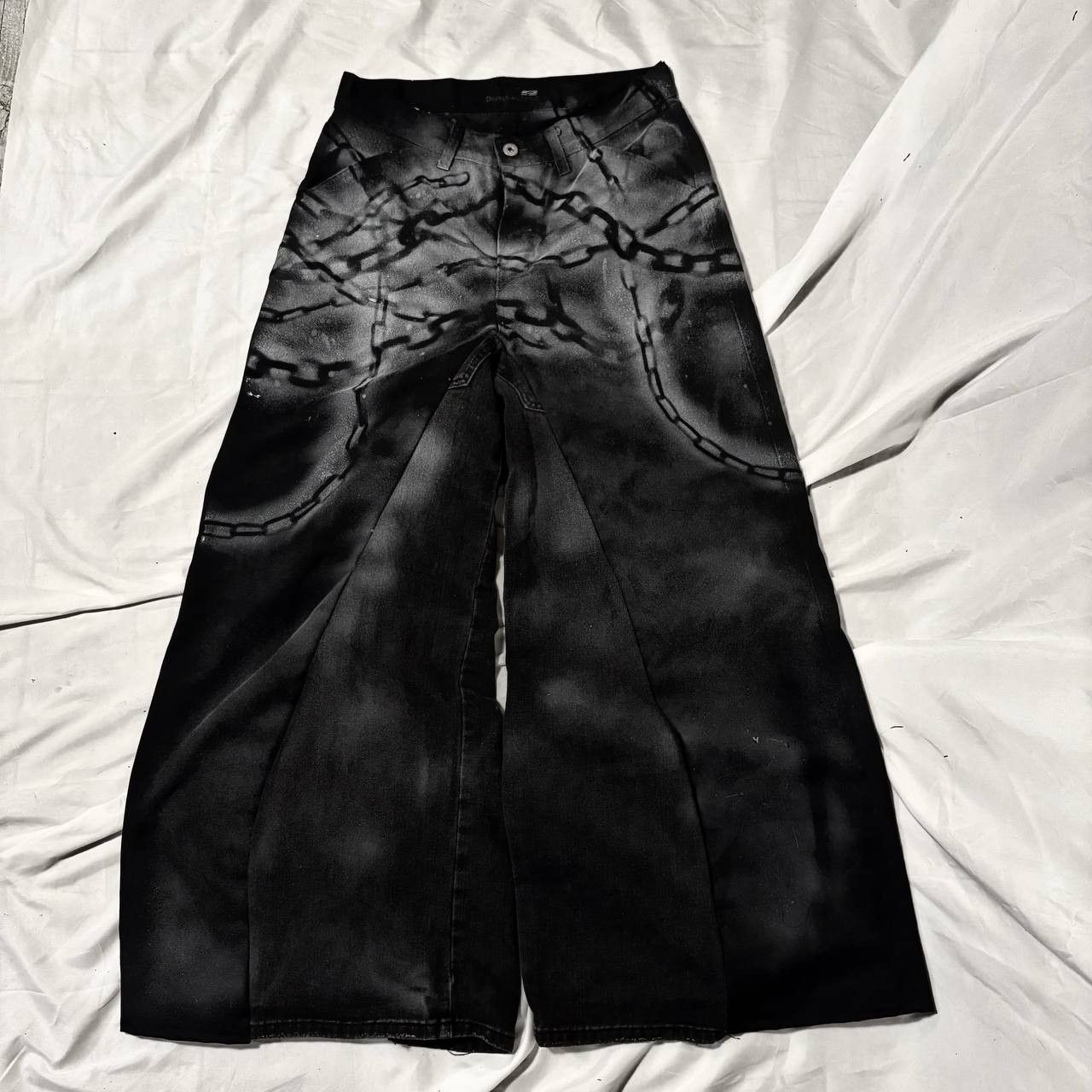 Japanese Brand Black Wide jeans with Chains Handmade Baggy Y2K Streetwear Size US 36 / EU 52 - 5 Thumbnail